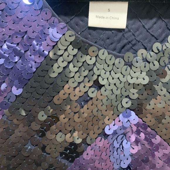 ALICE + Olivia Mini Dress Size Small Navy and Black Chevron Sequin Y2K - Picture 4 of 6